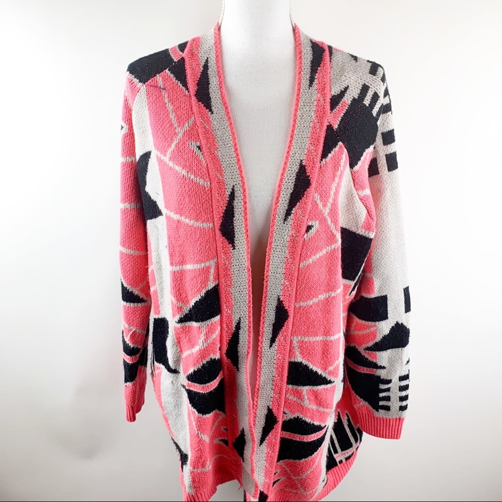 Forever 21 Pink Aztec Open Faced Cardigan Large
